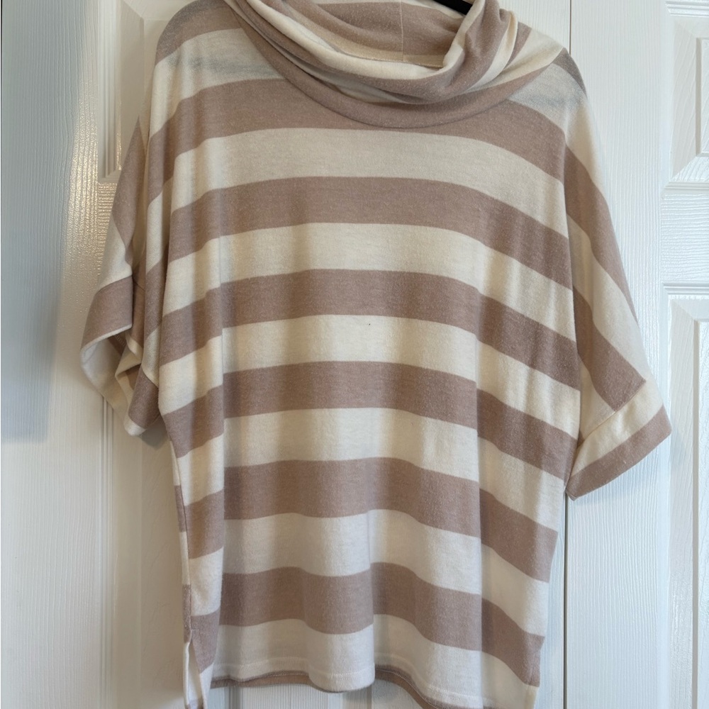 7th Ray Cream and Tan Cowl Neck Poncho